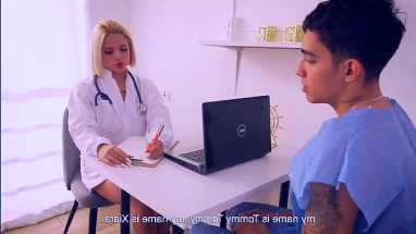 Blonde doctor gets horny checking her patients HUGE cock